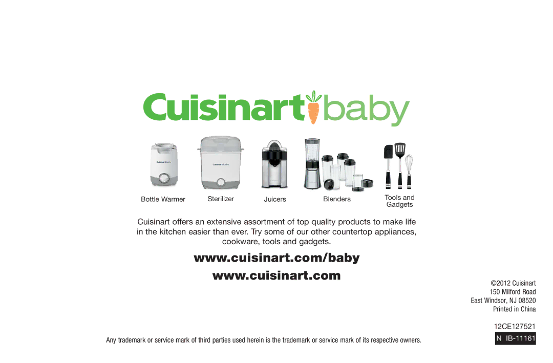 Cuisinart BFM-1000 manual IB-11161 