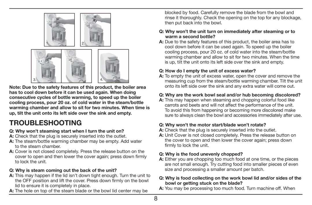 Cuisinart BFM-1000 manual Troubleshooting 