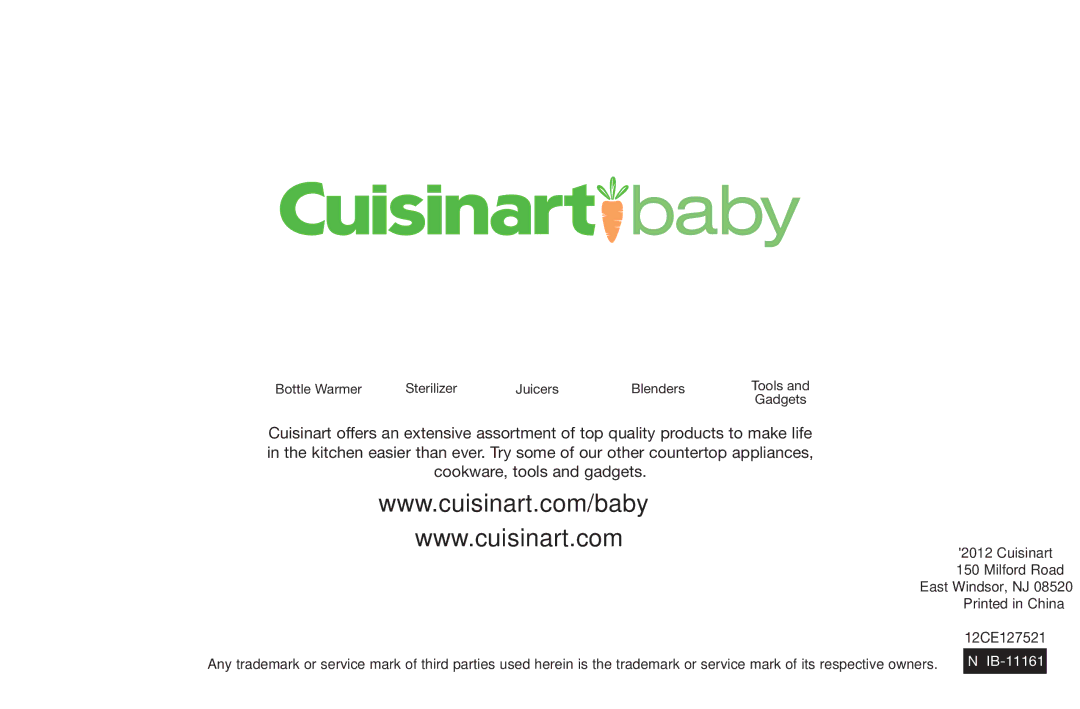 Cuisinart BFM-1000 manual IB-11161 