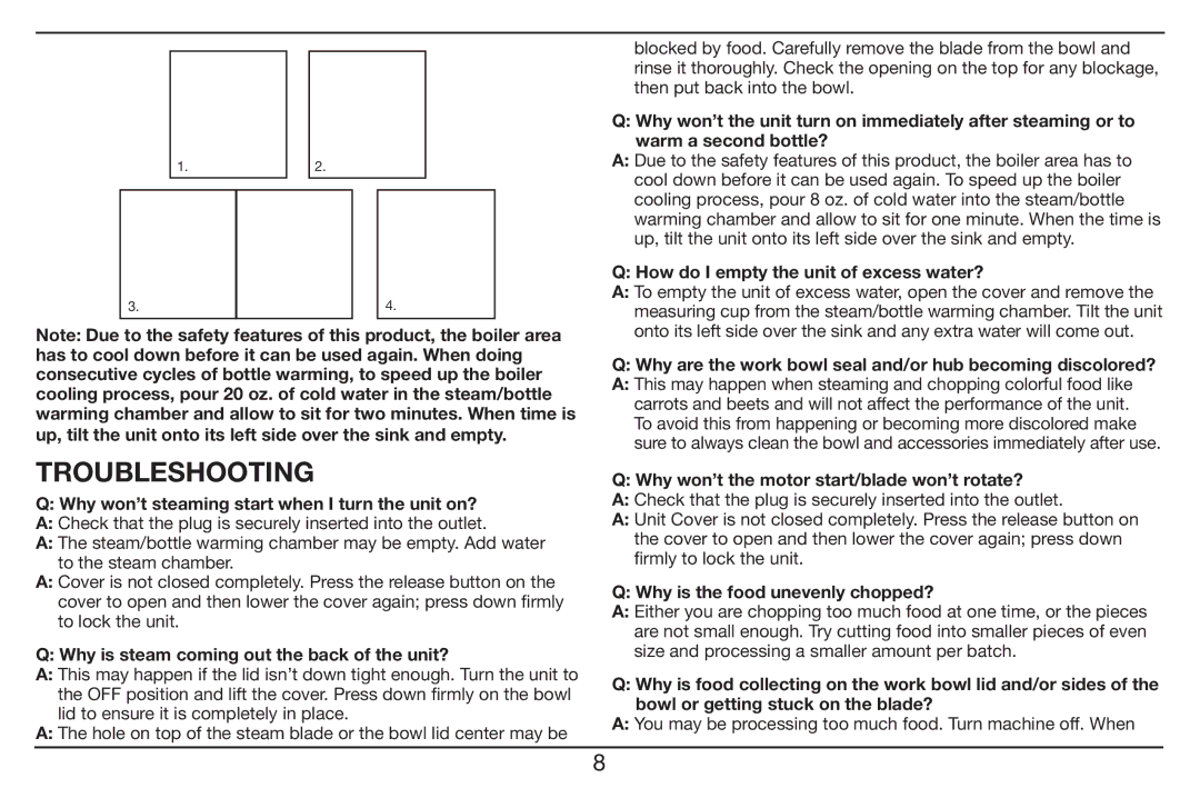 Cuisinart BFM-1000 manual Troubleshooting 