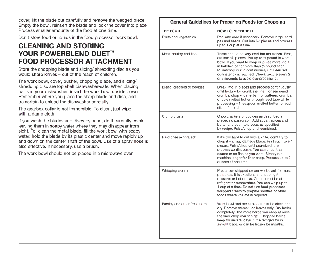 Cuisinart BFP-10 Series manual General Guidelines for Preparing Foods for Chopping, Food How to prepare it 