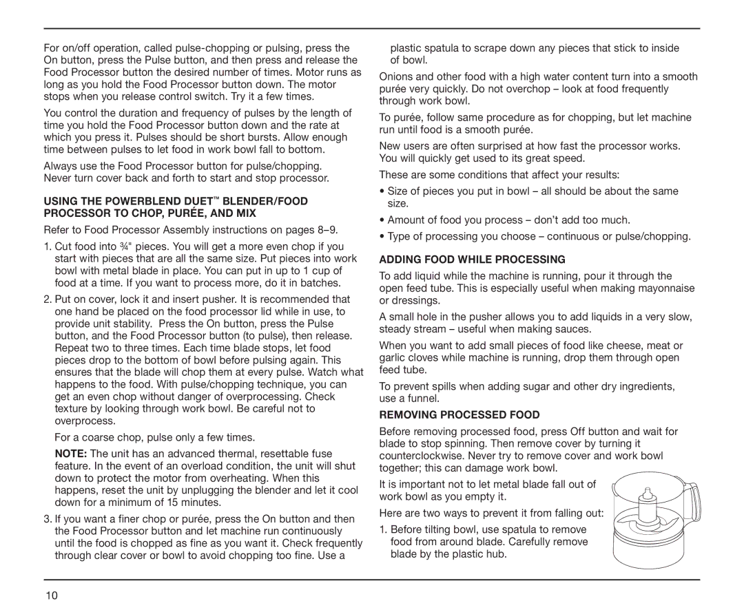 Cuisinart BFP-10CH manual Adding Food While Processing, Removing Processed Food 