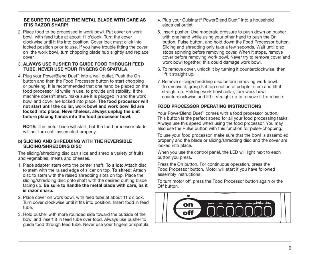 Cuisinart BFP-10CH manual Food Processor Operating Instructions 