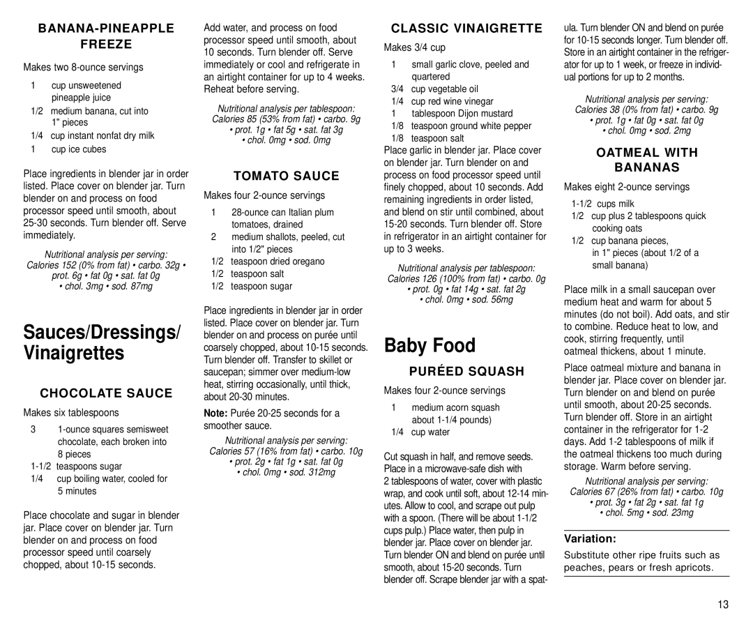 Cuisinart BFP-703 Series manual Baby Food 