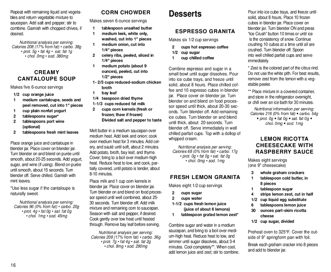 Cuisinart BFP-703 Series manual Desserts 