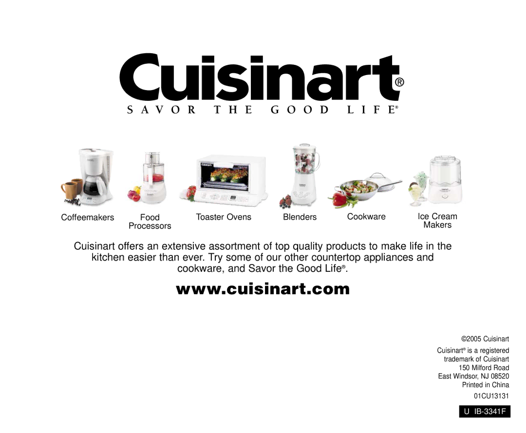 Cuisinart BFP-703 Series manual IB-3341F, Cuisinart 01CU13131 