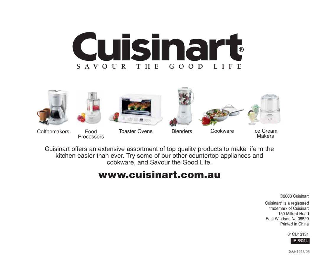 Cuisinart BFP-703A manual V O U R T H E G O O D L I F E, Cuisinart 01CU13131 