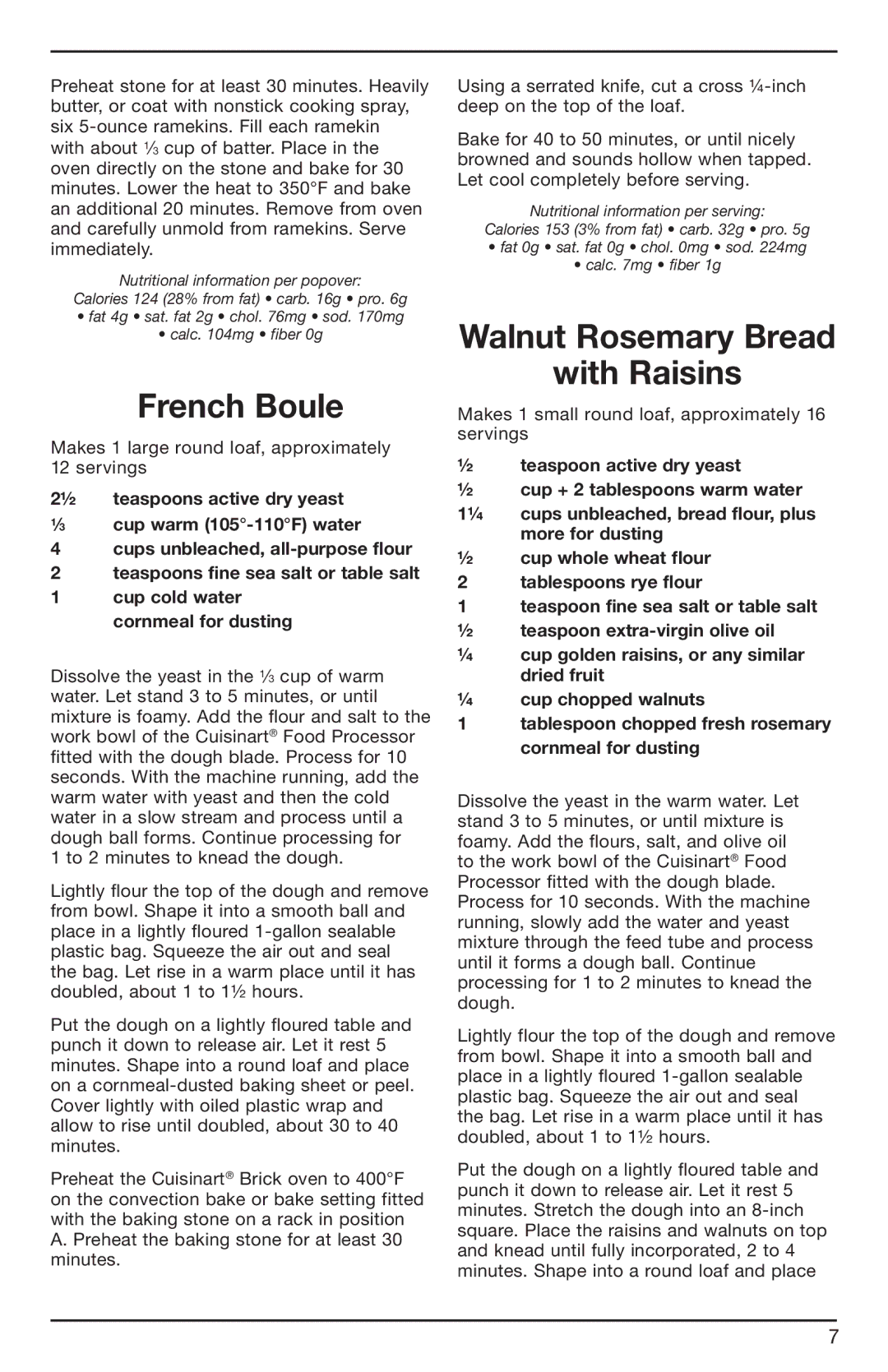 Cuisinart 07CU26323, BRK Series manual French Boule, Walnut Rosemary Bread With Raisins 