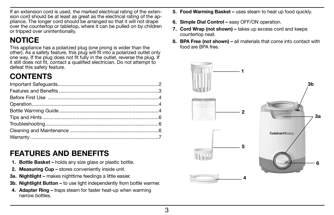 Cuisinart BW-10 manual Contents 