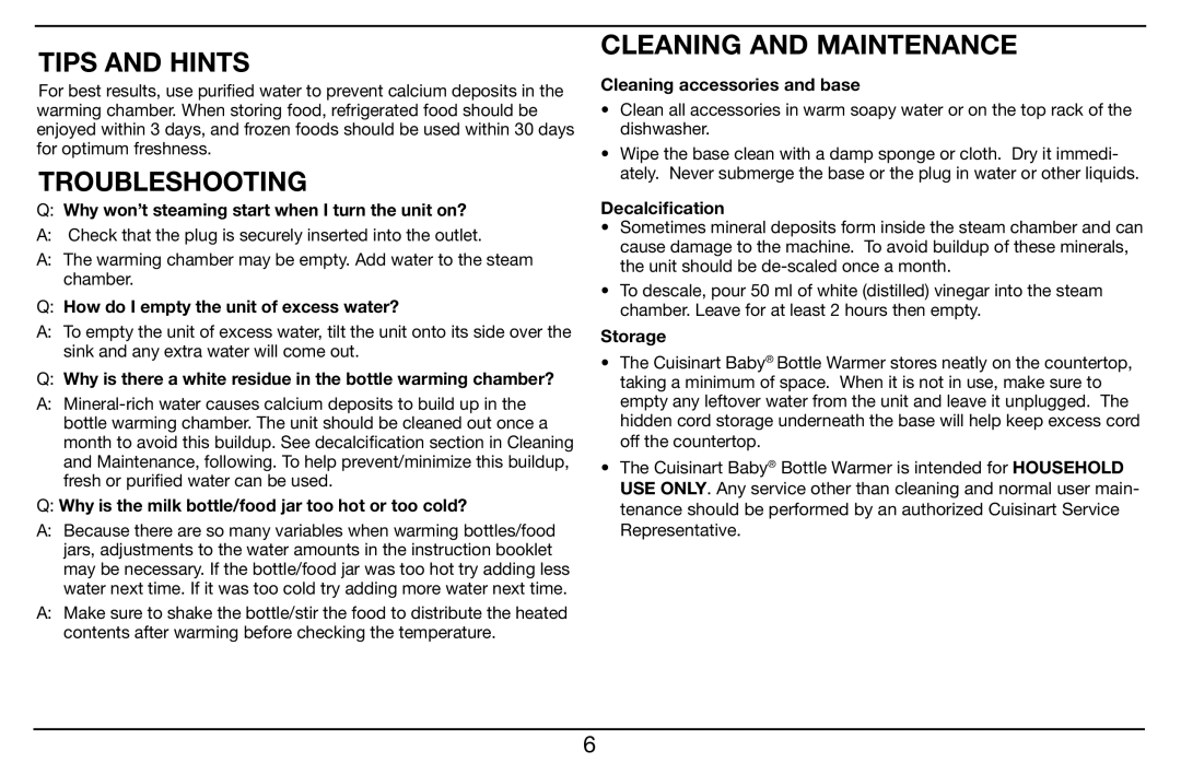 Cuisinart BW-10 manual Tips and Hints, Troubleshooting, Cleaning and Maintenance 