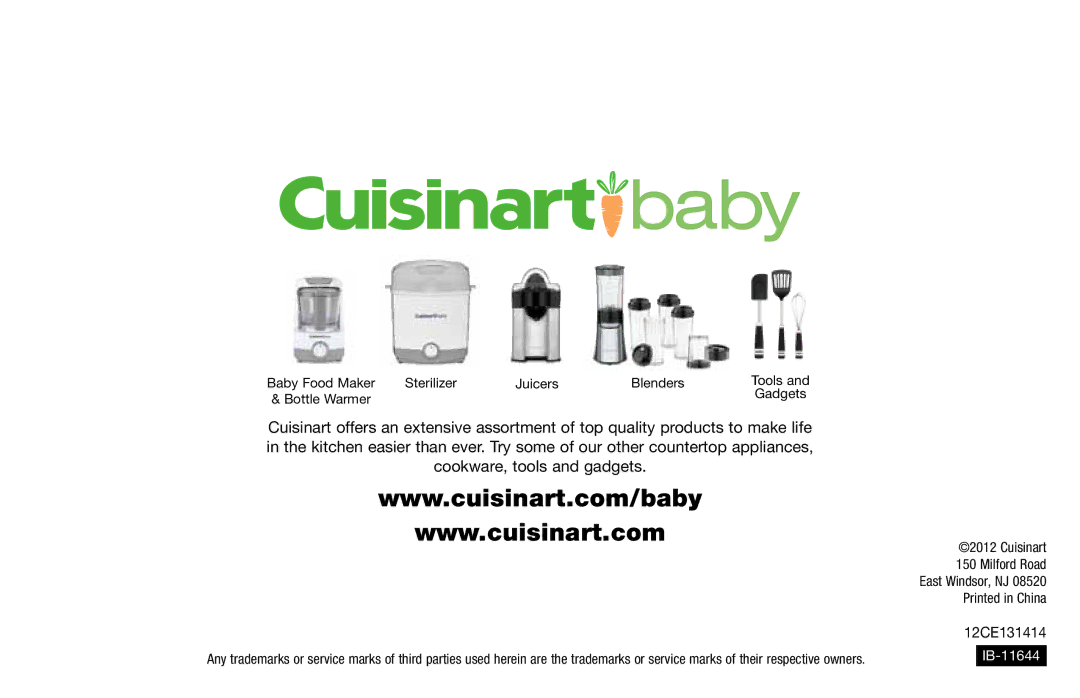 Cuisinart BW-10 manual IB-11644 