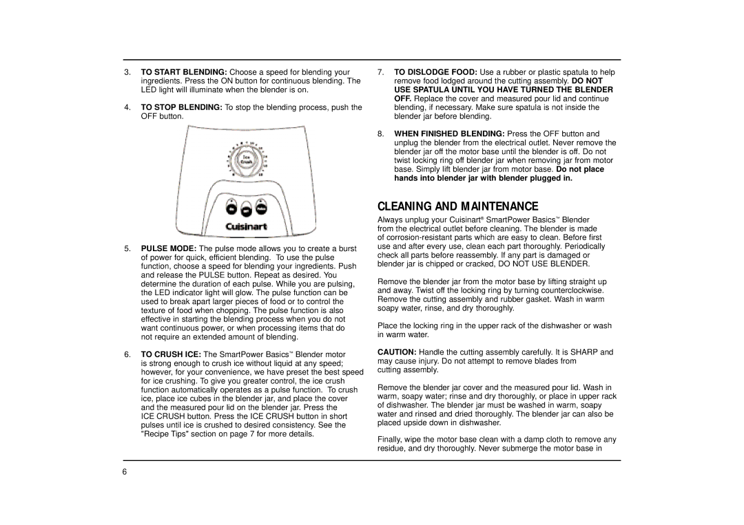 Cuisinart CB-18 Series manual Cleaning and Maintenance 