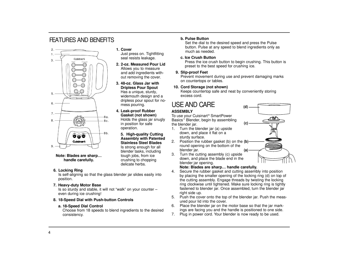 Cuisinart CB-18 manual Features and Benefits, Pulse Button 