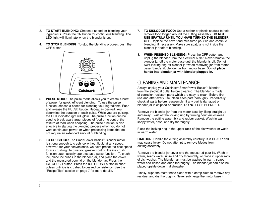 Cuisinart CB-18 manual Cleaning and Maintenance 