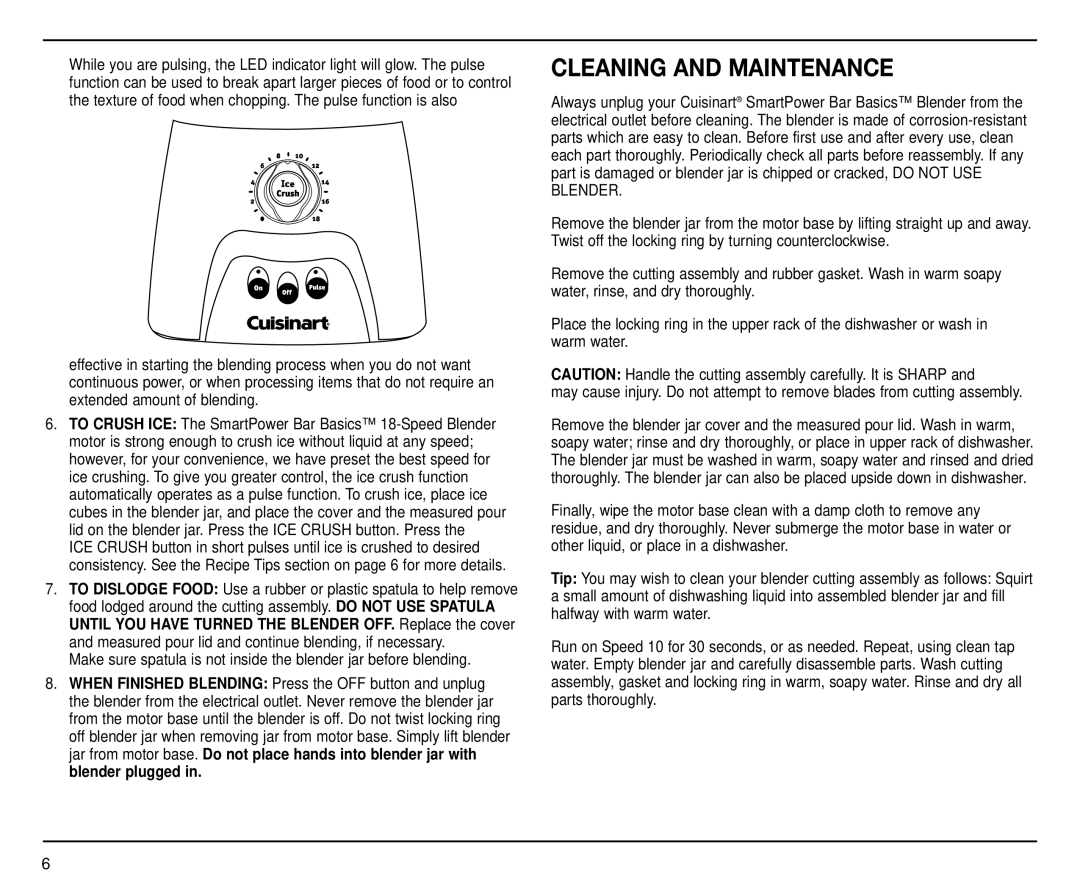 Cuisinart CB-18BKSS manual Cleaning and Maintenance 