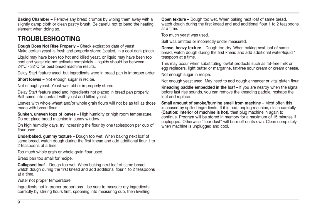 Cuisinart CBK-100A manual Troubleshooting 