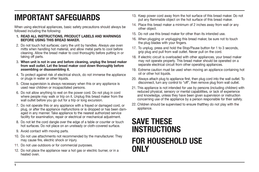 Cuisinart CBK-100A manual Important Safeguards 