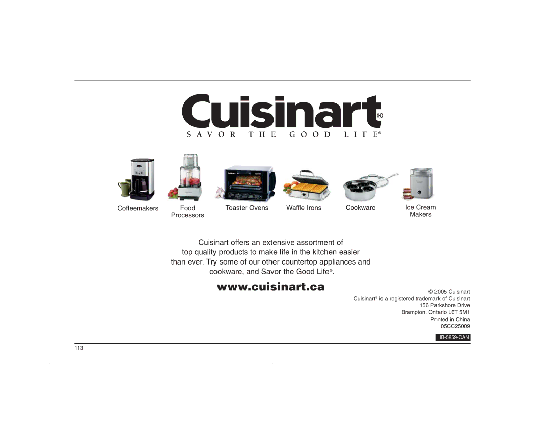 Cuisinart CBK-200C manual Processors Makers 