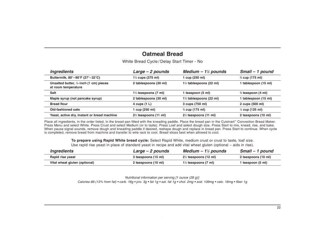 Cuisinart CBK-200C manual Oatmeal Bread 