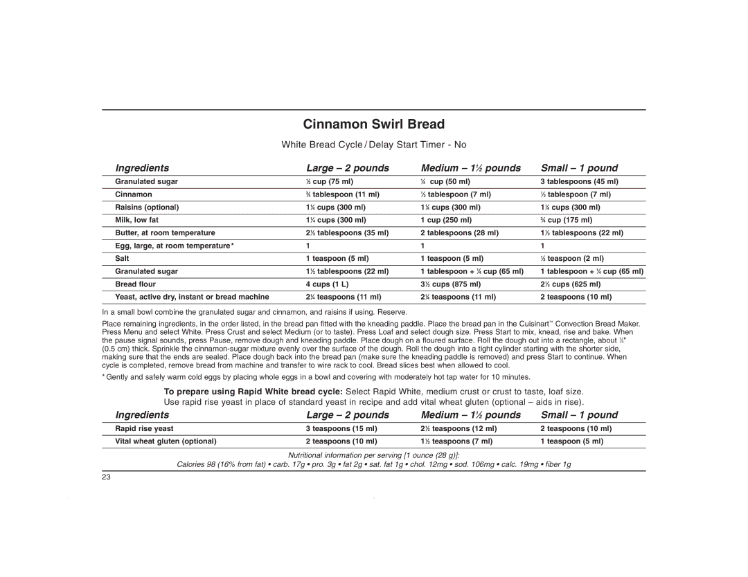 Cuisinart CBK-200C manual Cinnamon Swirl Bread 