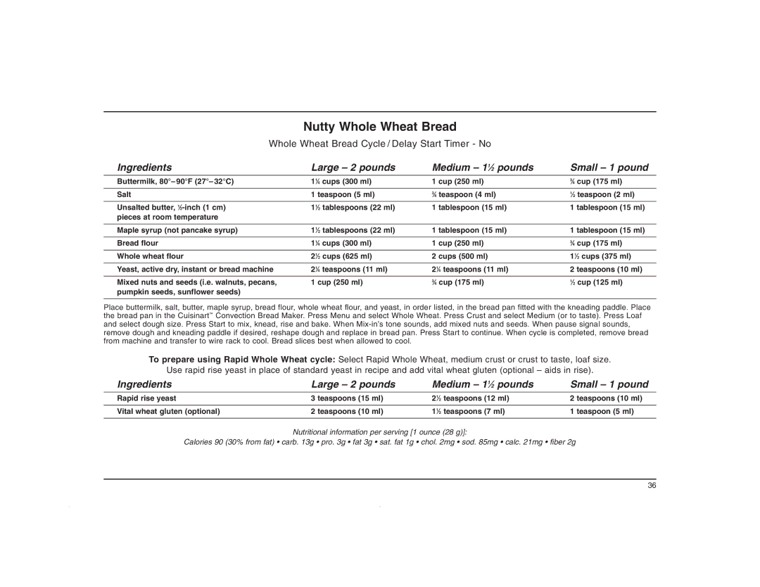 Cuisinart CBK-200C manual Nutty Whole Wheat Bread 