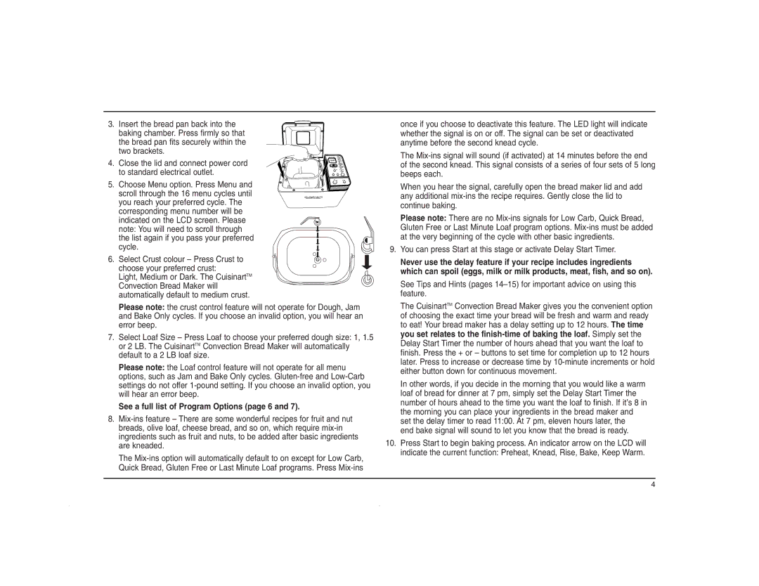 Cuisinart CBK-200C manual See a full list of Program Options page 6 