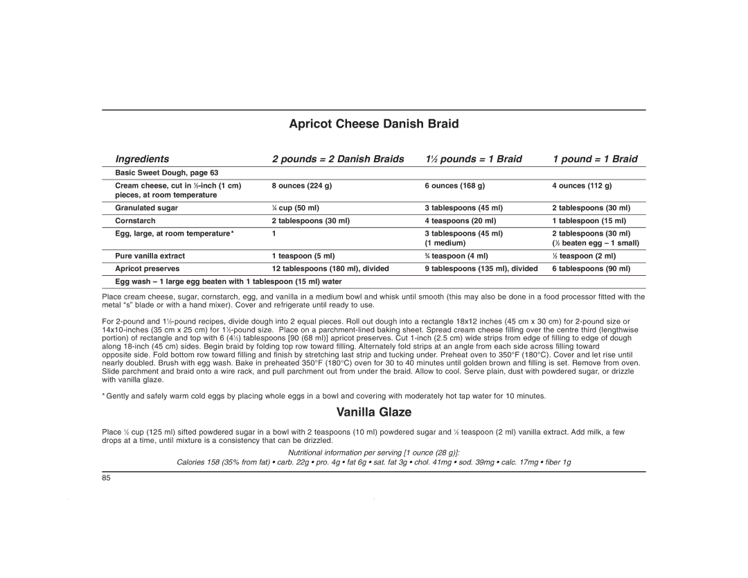 Cuisinart CBK-200C manual Apricot Cheese Danish Braid, Vanilla Glaze 