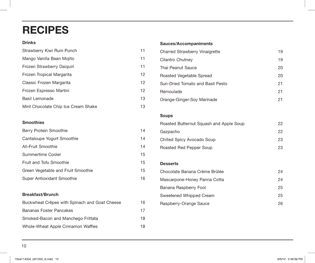 Cuisinart CBT-1000 Series, CBT1000 manual Recipes 