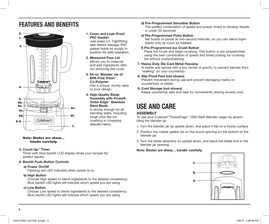 Cuisinart CBT-1000 Series, CBT1000 manual USE and Care 