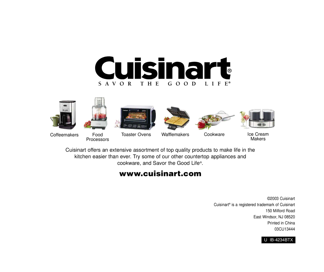 Cuisinart CBT-500 Series manual IB-4234BTX 