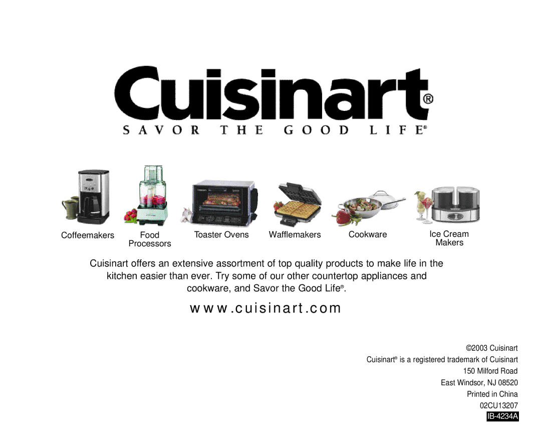 Cuisinart CBT-500 manual Processors Makers 