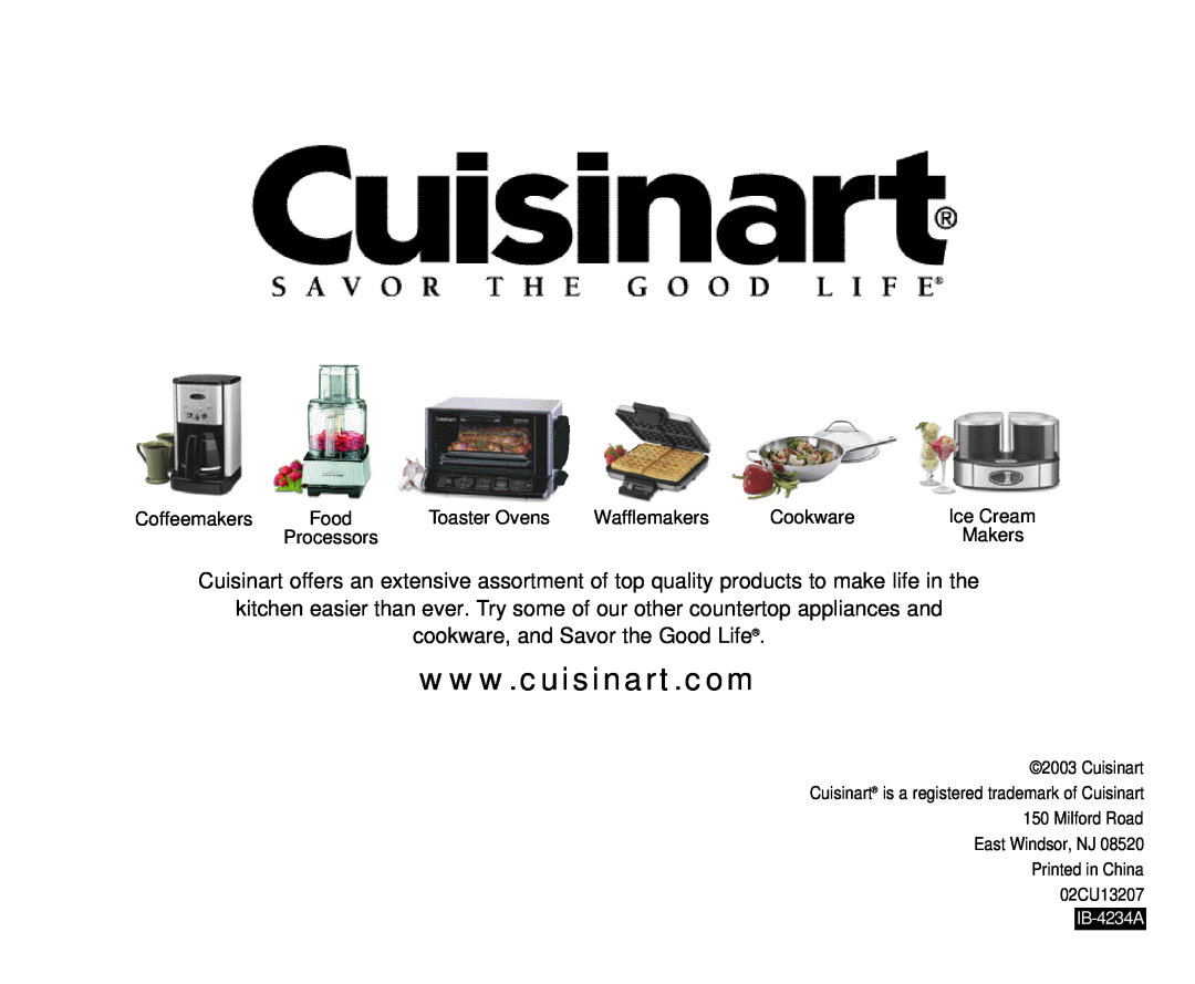 Cuisinart CBT-500 manual cookware, and Savor the Good Life 