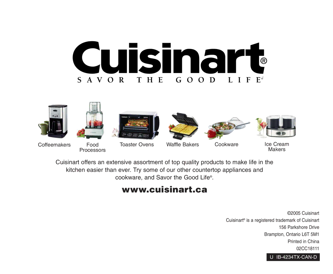 Cuisinart CBT-500C manual Makers 