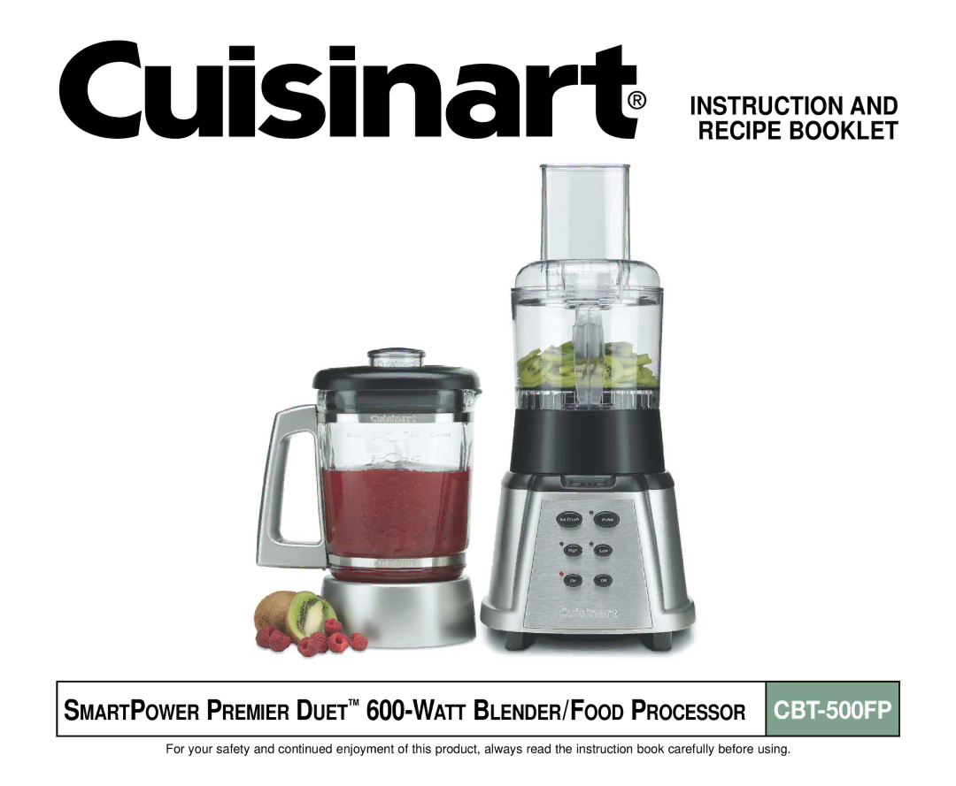 Cuisinart CBT-500FP manual Instruction and Recipe Booklet 