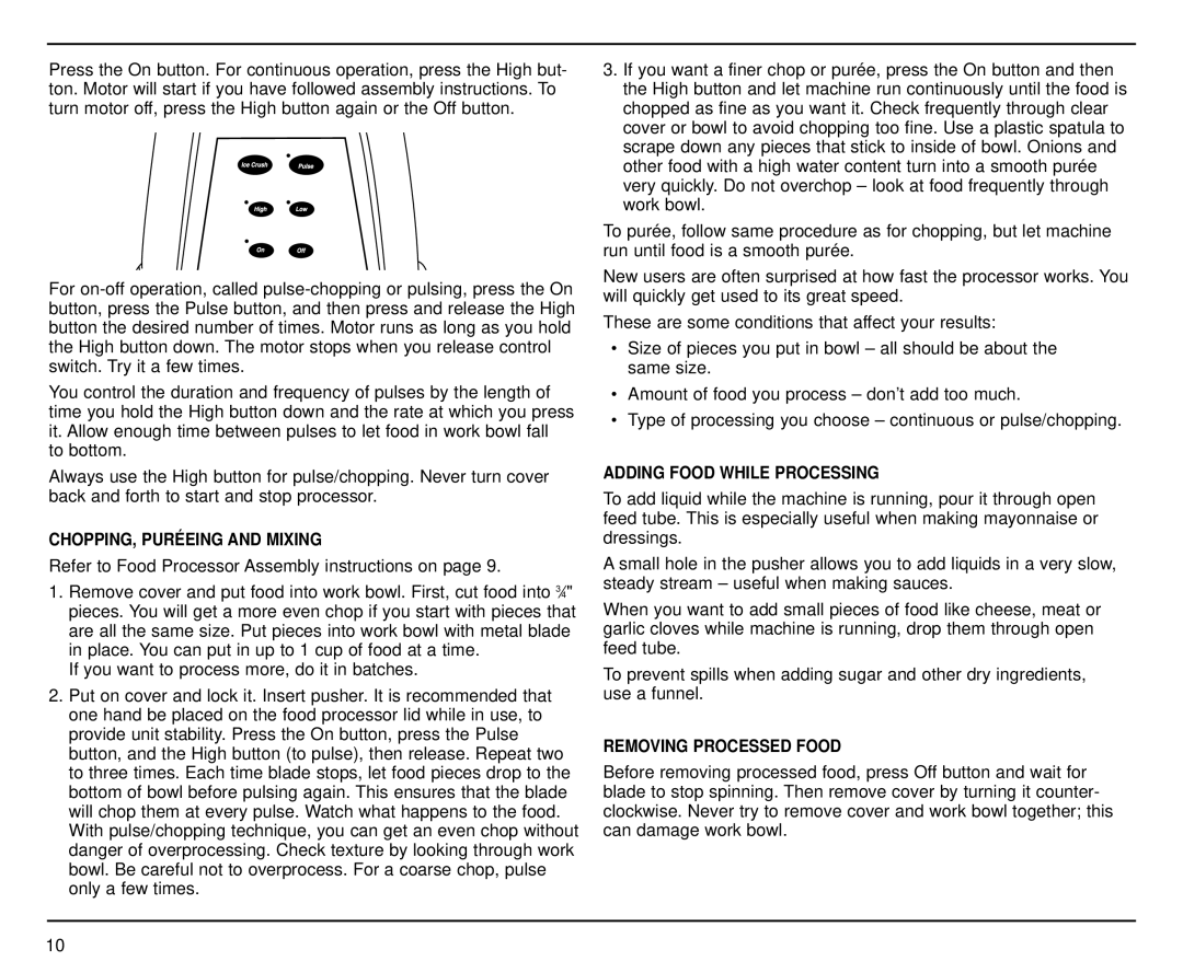 Cuisinart CBT-500FP manual Adding Food While Processing, Removing Processed Food 