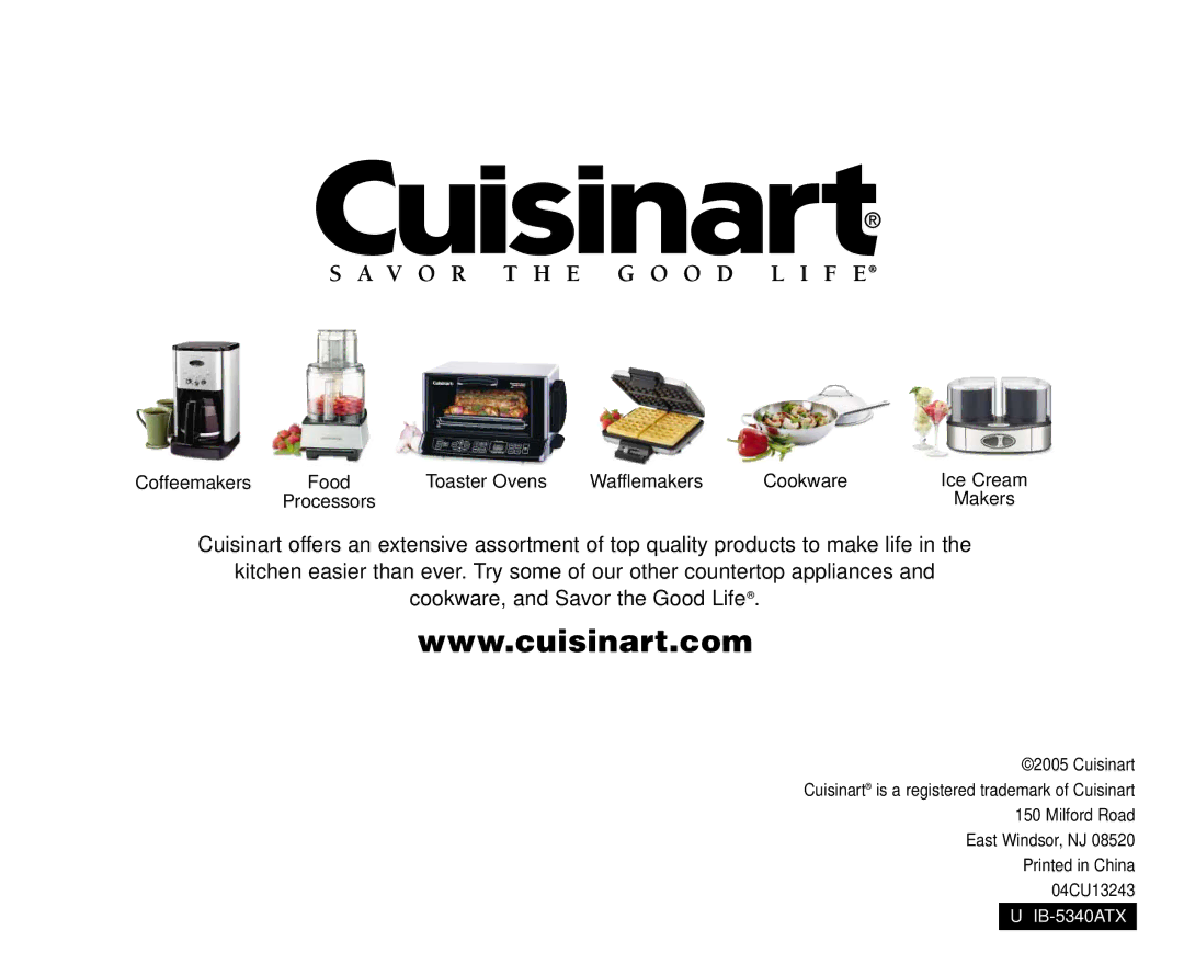 Cuisinart CBT-500FP manual Makers 