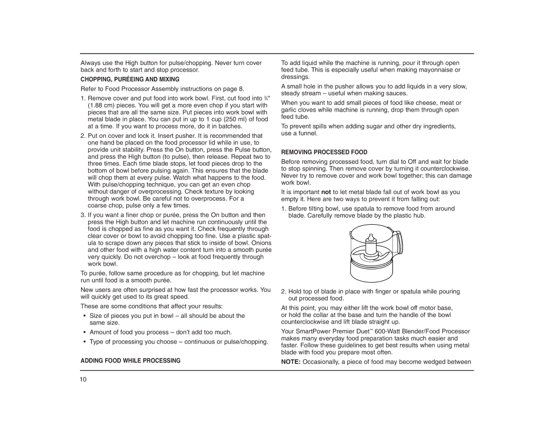 Cuisinart CBT-500FPC manual CHOPPING, Puréeing and Mixing 