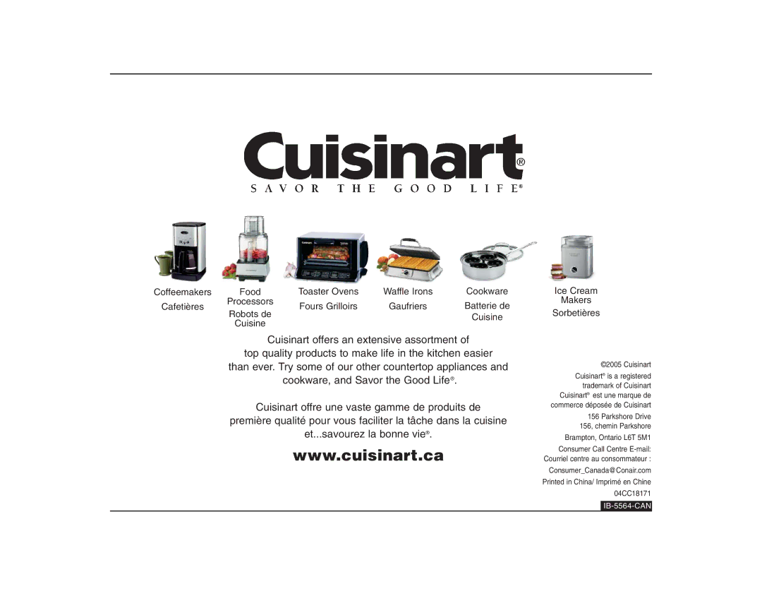 Cuisinart CBT-500FPC manual Ice Cream Makers Sorbetières, Processors 