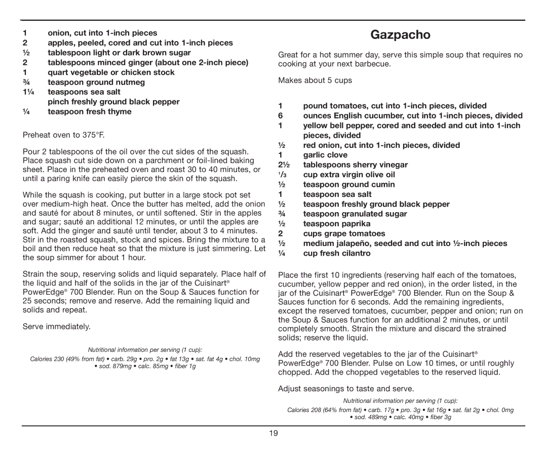 Cuisinart CBT-700 Series manual Gazpacho 