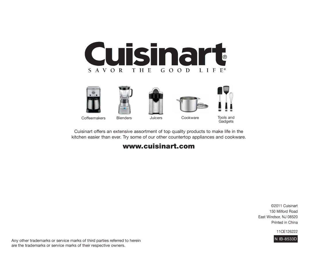 Cuisinart CBT-700 Series manual IB-8533D 