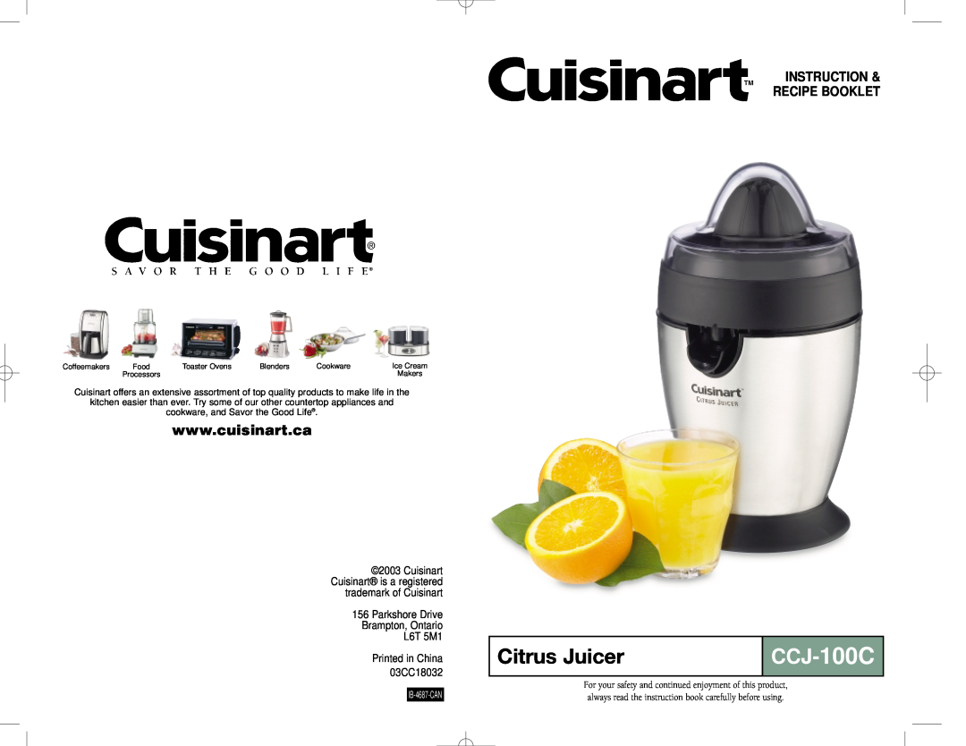 Cuisinart CCJ-100C manual Citrus Juicer, Instruction & Recipe Booklet 