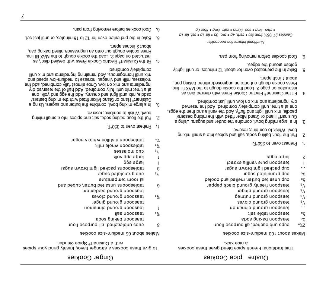 Cuisinart CCP-10 manual Cookies Ginger Cookies Épice Quatre, Apart inches 2 about, Combined completely 