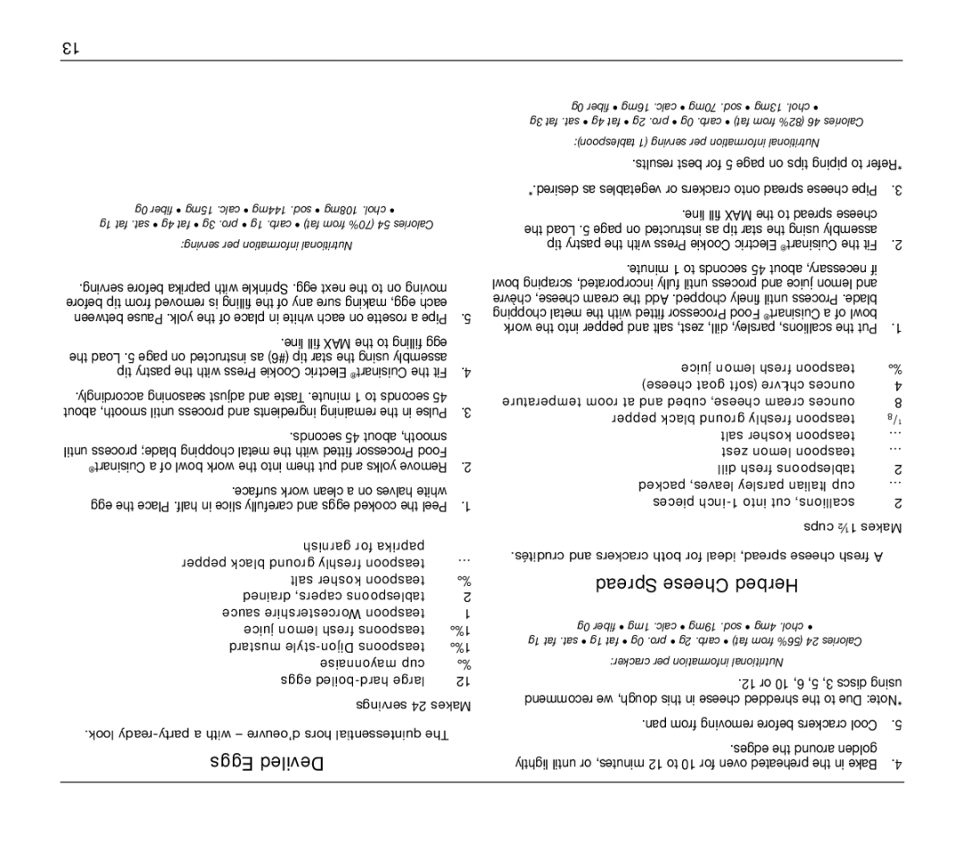 Cuisinart CCP-10 manual Eggs Deviled, Spread Cheese Herbed, Edges the around golden 