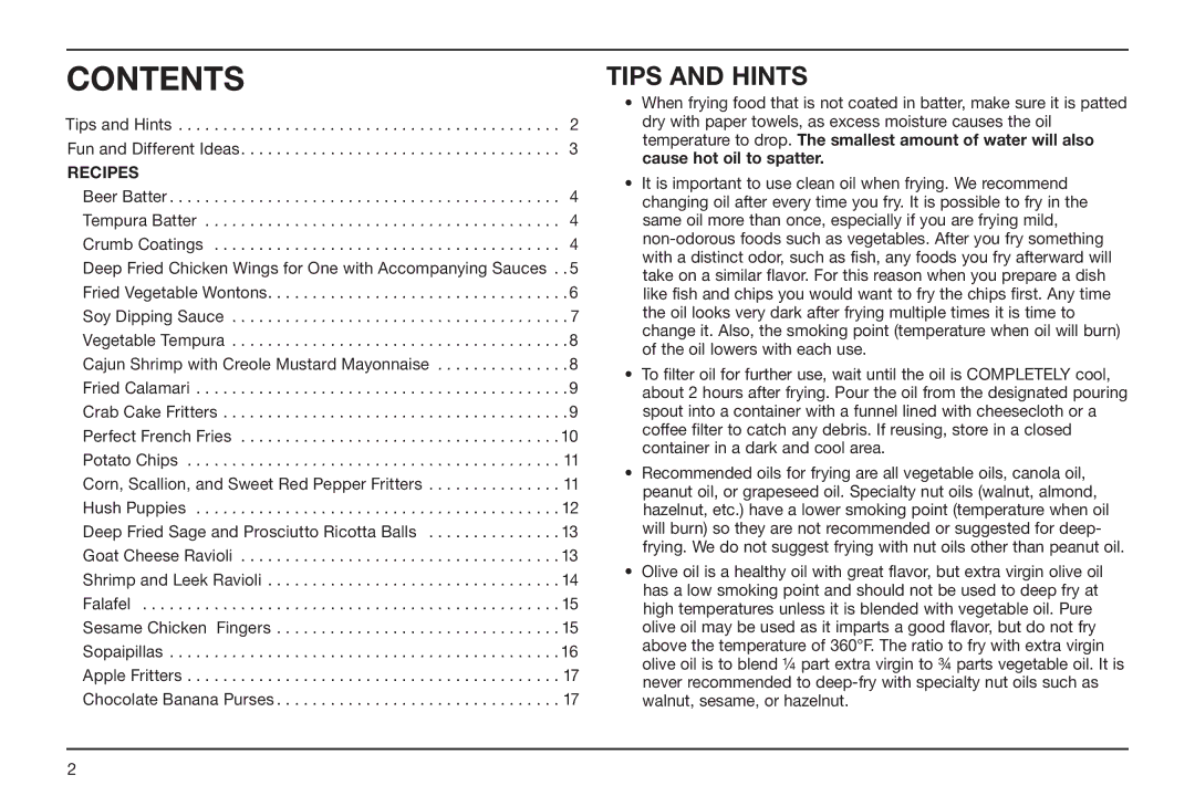 Cuisinart CDF-100 manual Contents 