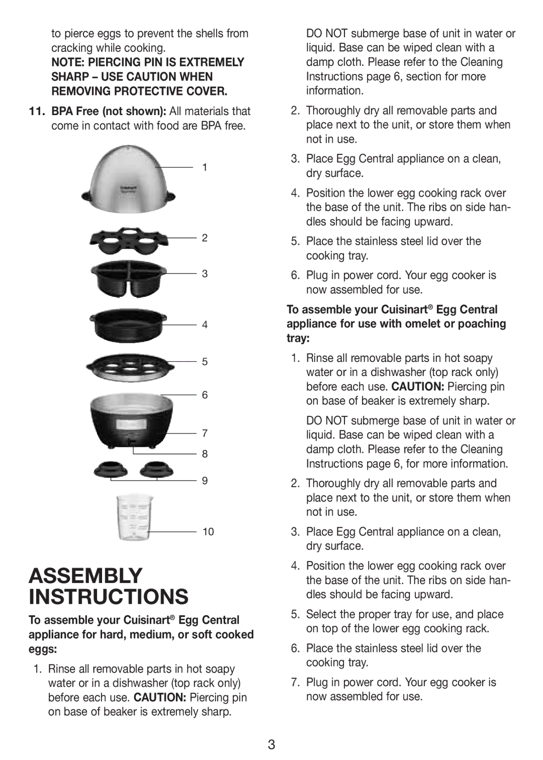 Cuisinart CEC-10 manual Assembly Instructions 