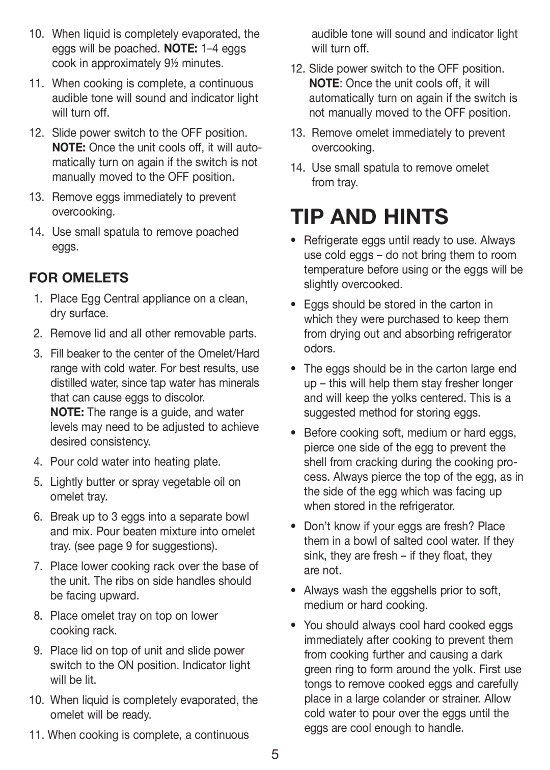 Cuisinart CEC-10 manual TIP and Hints, For Omelets 