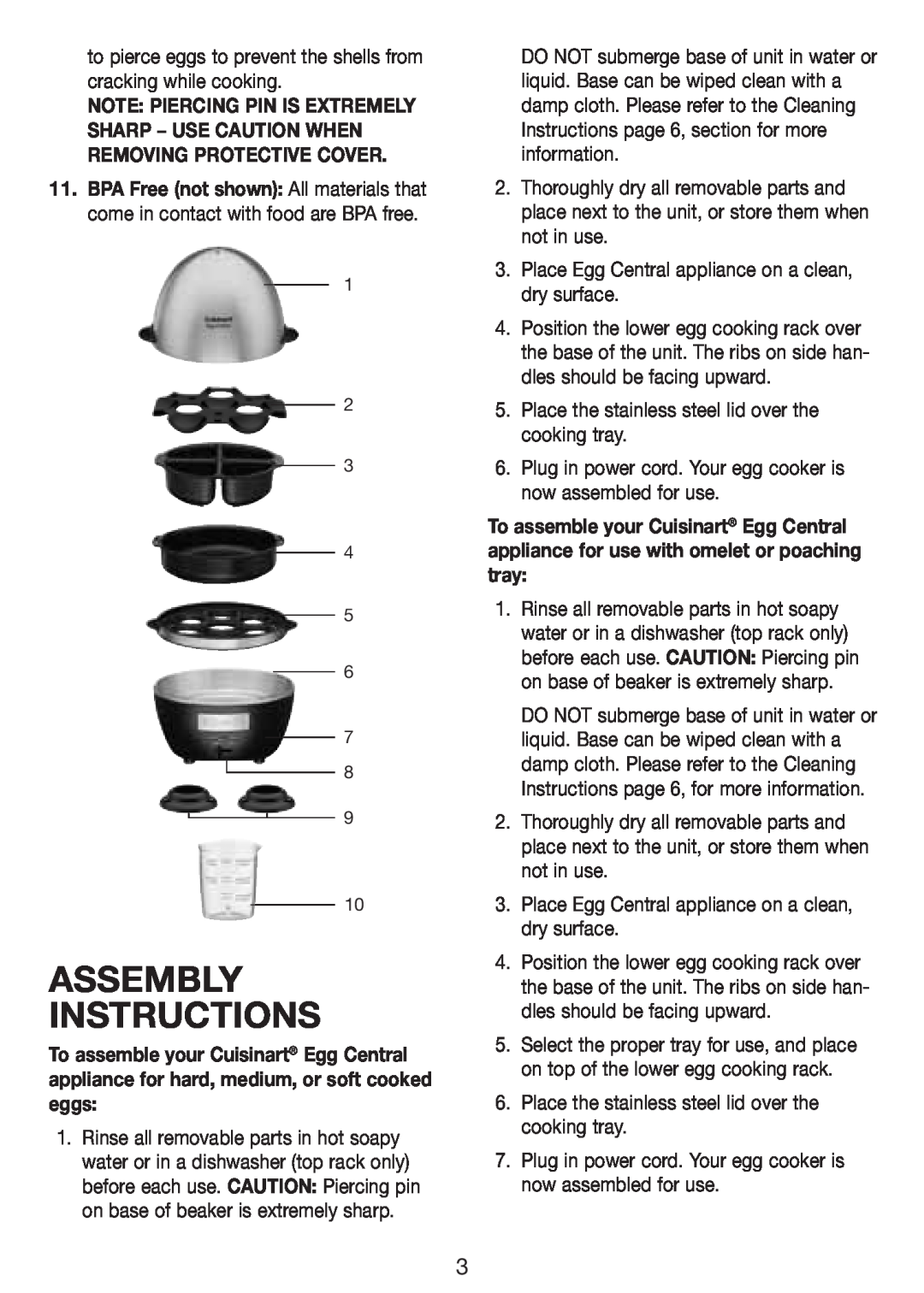 Cuisinart CEC-10 manual Assembly Instructions 