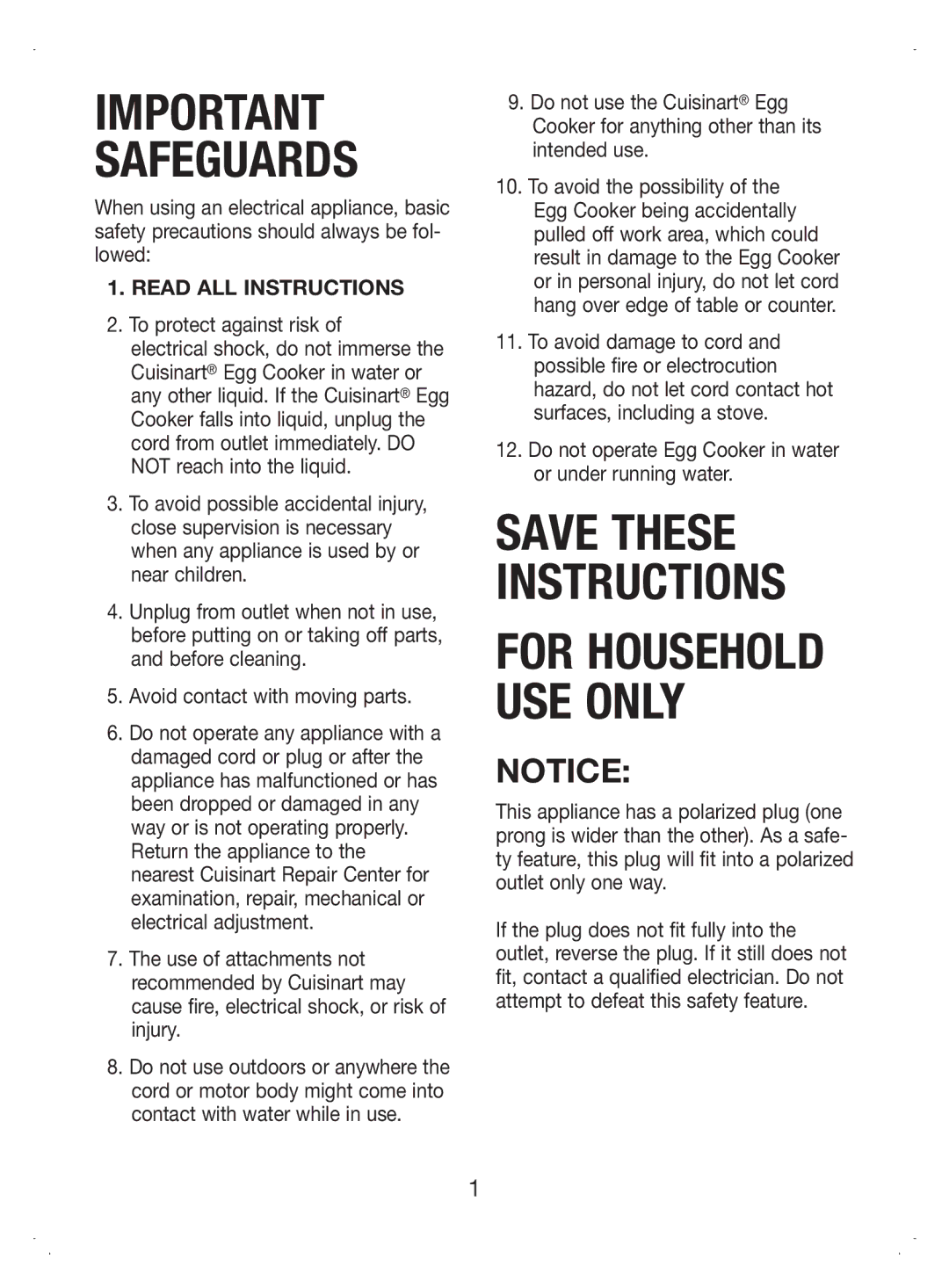 Cuisinart CEC-7 manual Read ALL Instructions, To protect against risk 