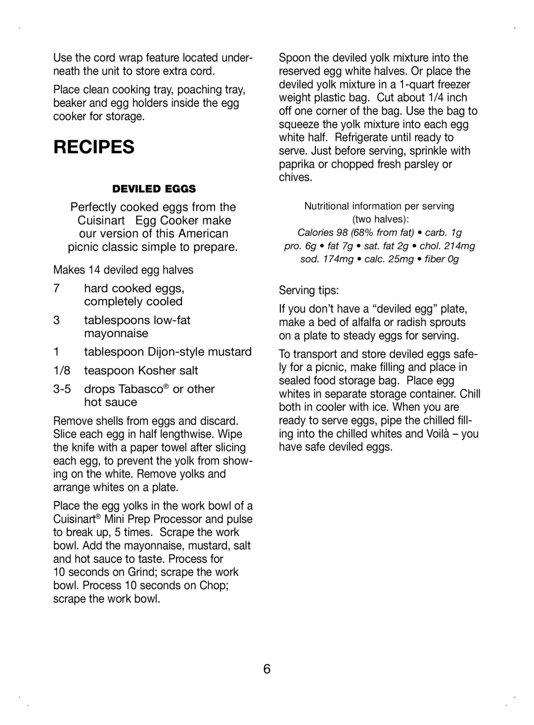 Cuisinart CEC-7 manual Recipes, Serving tips 