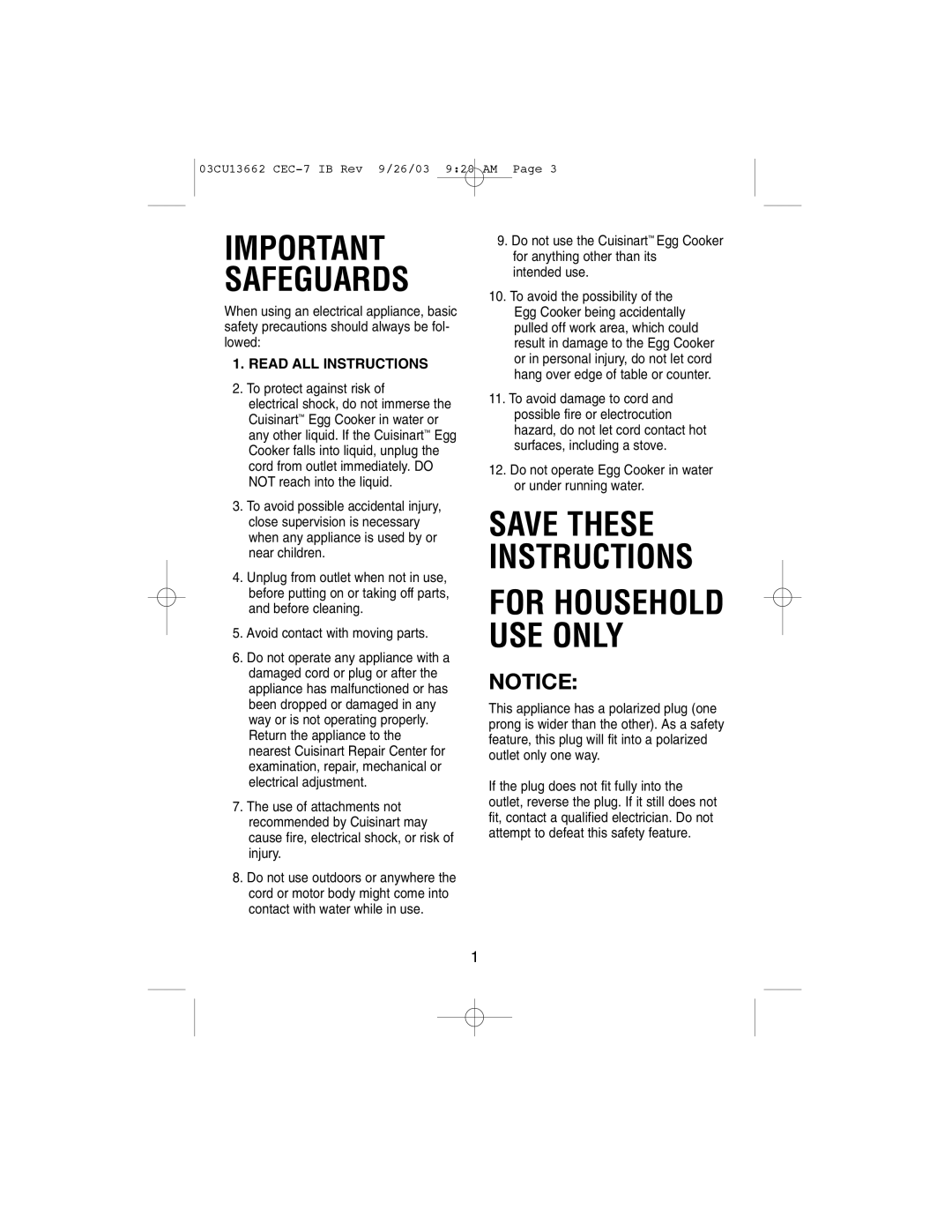 Cuisinart CEC-7 manual Important Safeguards, Read ALL Instructions 